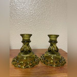 Westmoreland 1960s  Art Glass Candle Holder Avocado Green